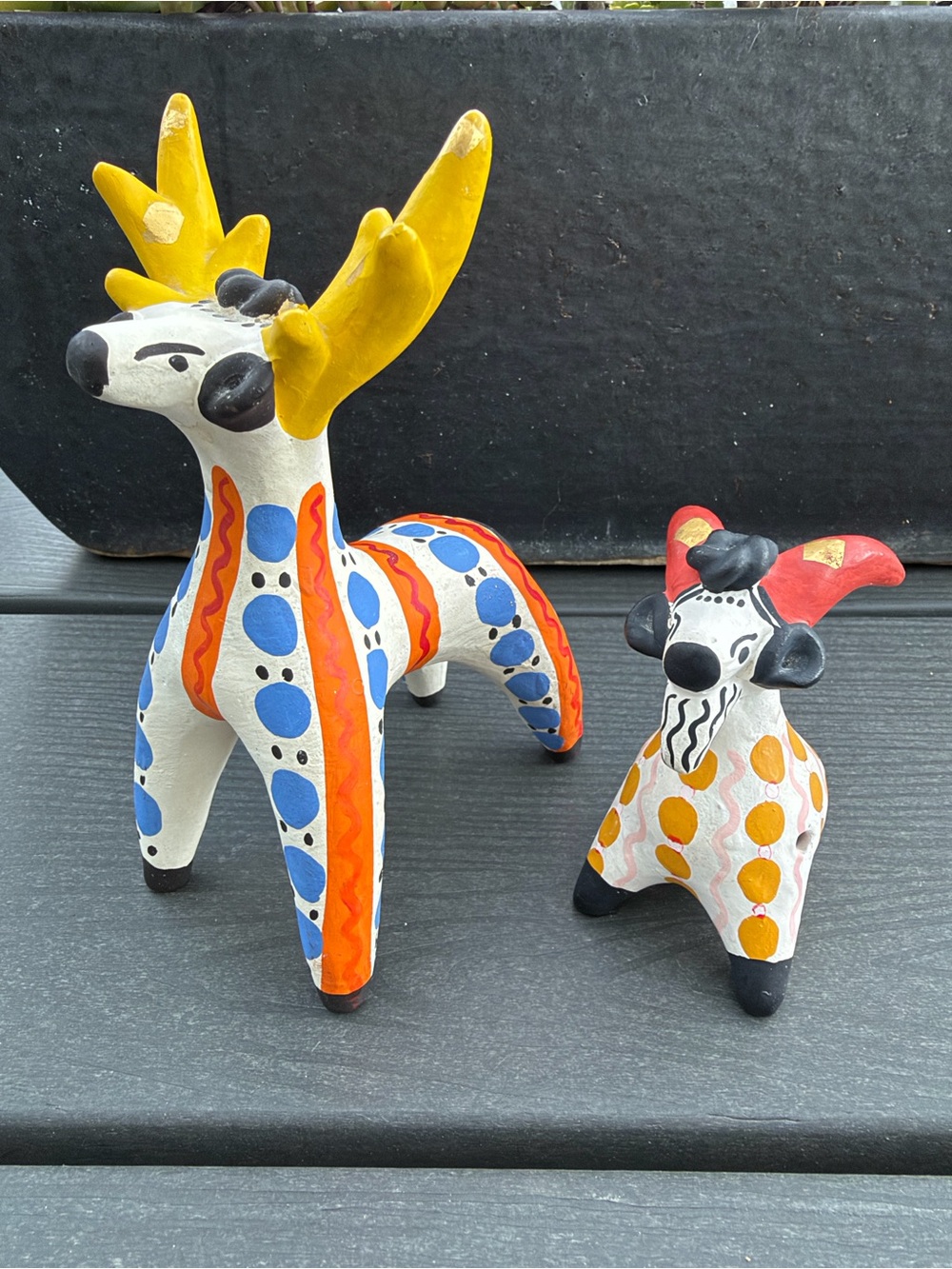 Vintage Russian Dymkovo Folk Art Reindeer & Goat Whistle Figurines Set - Picture 2 of 13